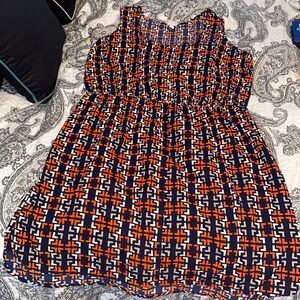 Merona navy and orange geometric dress in size XXL